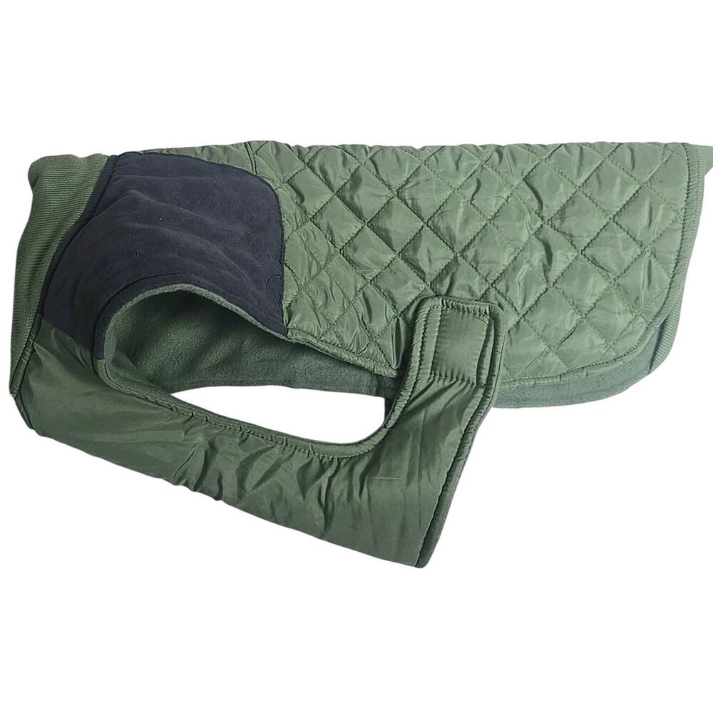 Reebok Dog Jacket Coat Fleece Quilted Olive Green Medium Pet Vest Logo